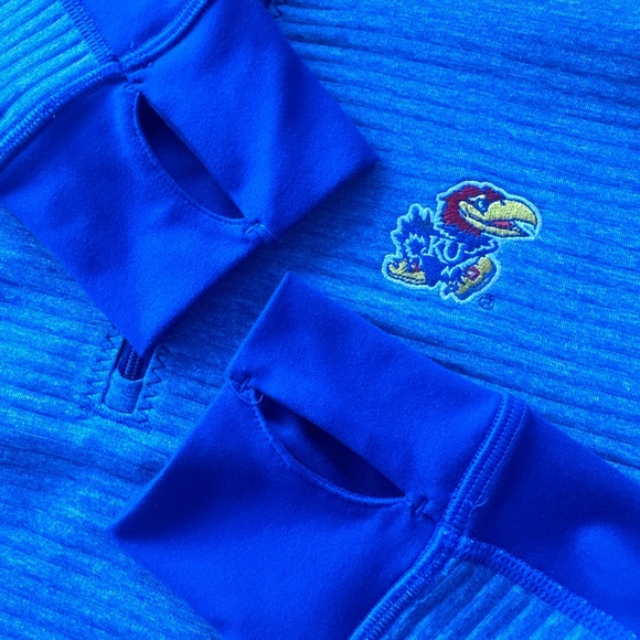 adidas 🏀 Women’s Blue Heather ClimaLite ‘KU JAYHAWKS’ Performance Half Zip - S - Picture 6 of 13